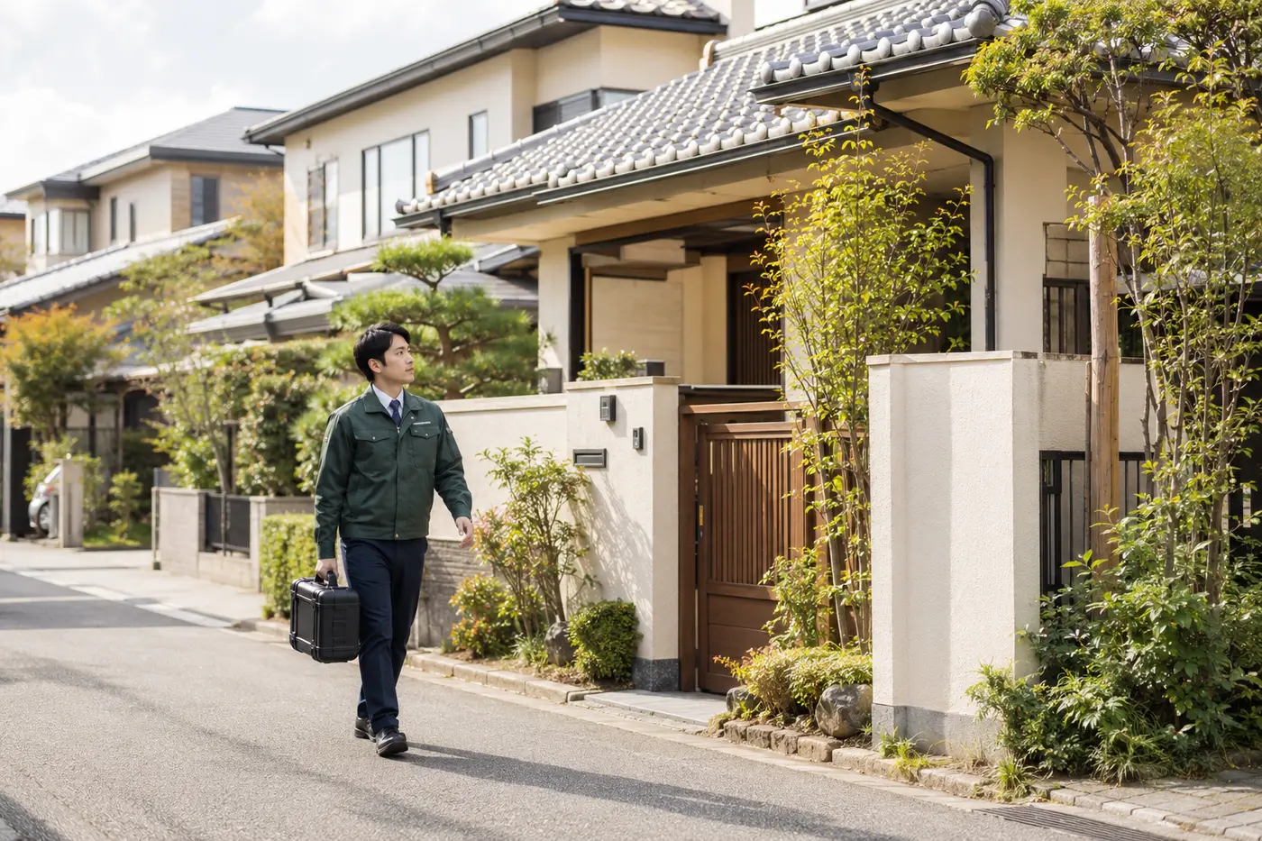 関西の住宅街へ訪問するスタッフの対応イメージ