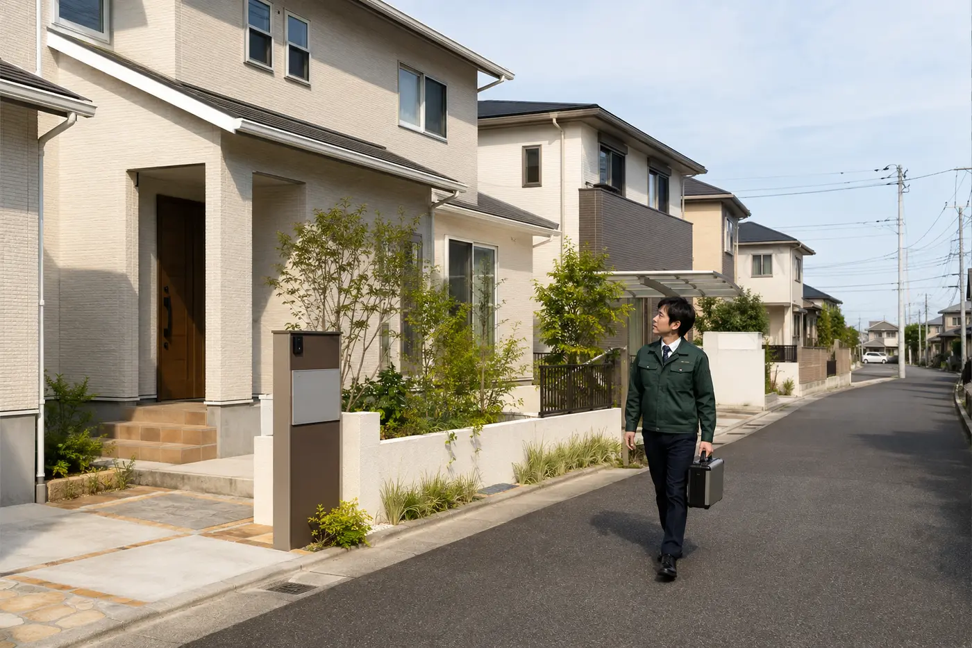 関東の住宅街へ訪問するスタッフの対応イメージ