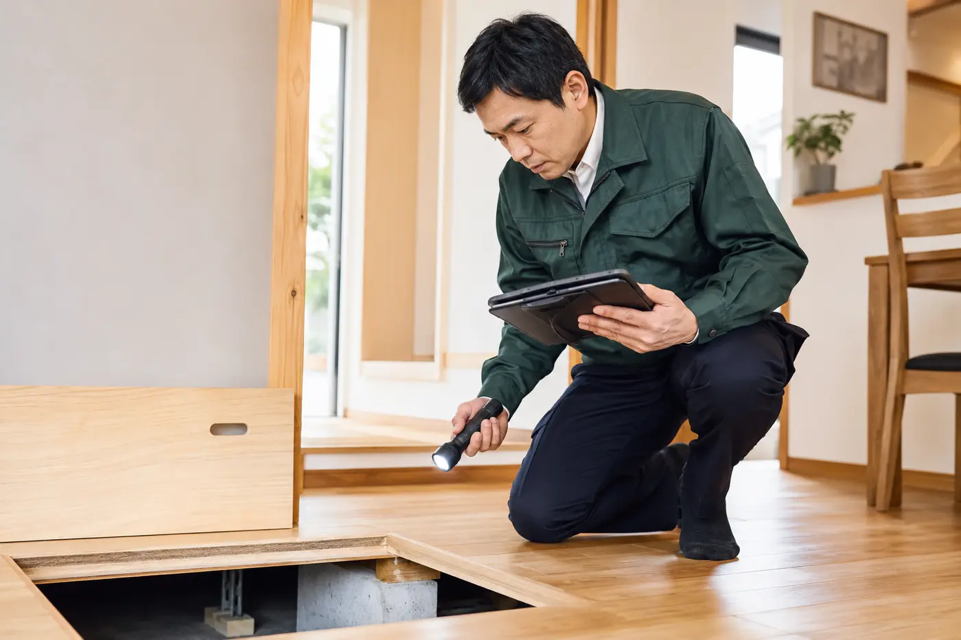 床下を点検する害虫対策スタッフの施工イメージ